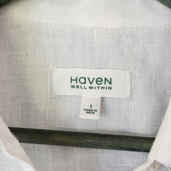 Haven Well Within Oversized S Blouse‎ Womens Boxy Button Down 100% Linen White - Picture 2 of 11